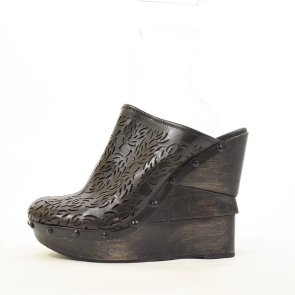 DVF Diane Von Furstenberg Laser-Cut Wedge Mules